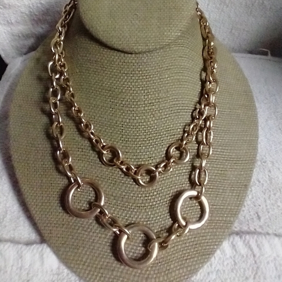 P&Y Denim Jewelry - P&y goldtone circles double layer chain necklace